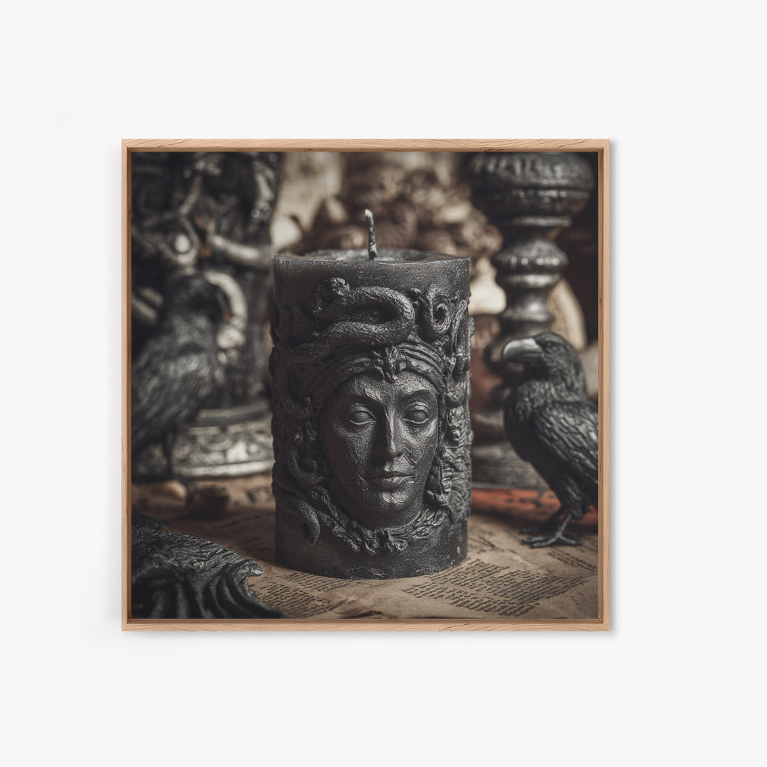 The Black Wax Candle, Dark Symbolist Art, Square Wall Art, Gothic Horror Wall Art, Canvas Print, Halloween Wall Art