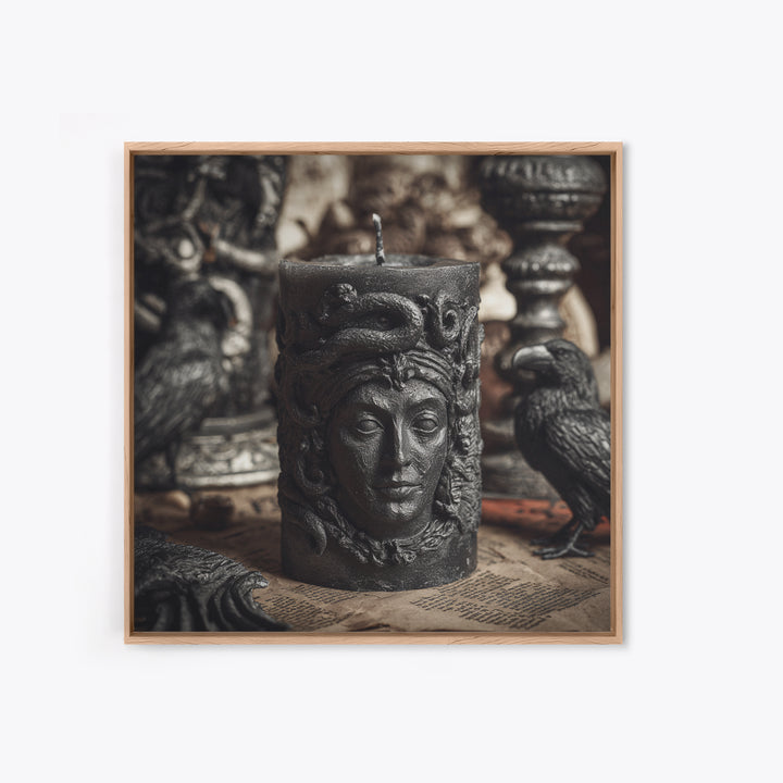 The Black Wax Candle, Dark Symbolist Art, Square Wall Art, Gothic Horror Wall Art, Canvas Print, Halloween Wall Art