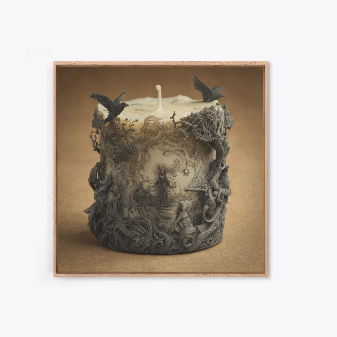The Black Wax Candle, Gothic Storybook Art, Square Wall Art, Gothic Horror Wall Art, Framed Canvas Print, Halloween Wall Art