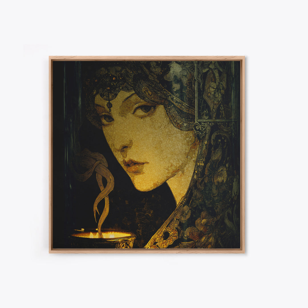 The Black Wax Candle, Stained Glass Gothic Art, Square Wall Art, Dark Fantasy Wall Art, Canvas Print, Halloween Wall Art