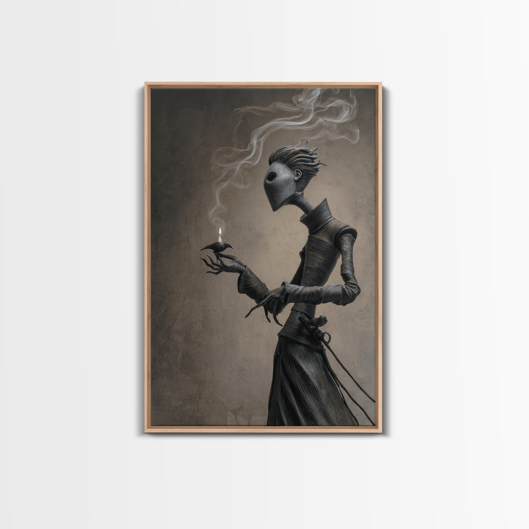 The Black Wax Candle, Victorian Macabre Art, Vertical Wall Art, Dark Halloween Decor, Framed Canvas Print, Halloween Wall Art