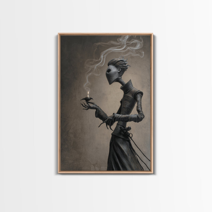 The Black Wax Candle, Victorian Macabre Art, Vertical Wall Art, Dark Halloween Decor, Framed Canvas Print, Halloween Wall Art