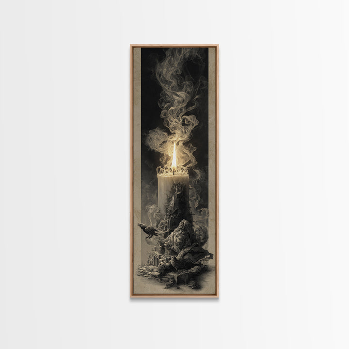 The Black Wax Candle, Surreal Apocalyptic Art, Tall Narrow Wall Art, Gothic Horror Wall Art, Canvas Print, Halloween Wall Art