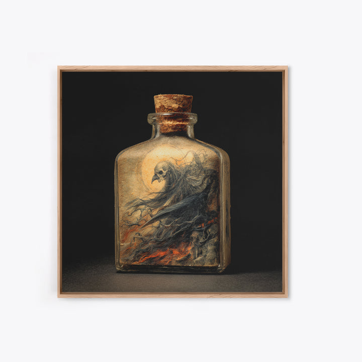 The Bottled Ghost, Dark Renaissance Art, Square Wall Art, Dark Fantasy Wall Art, Framed Canvas Print, Halloween Wall Art
