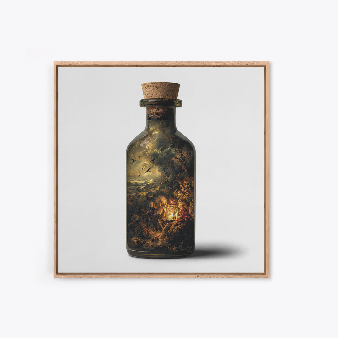 The Bottled Ghost, Baroque Witchcraft Art, Square Wall Art, Dark Halloween Decor, Framed Canvas Print, Halloween Wall Art