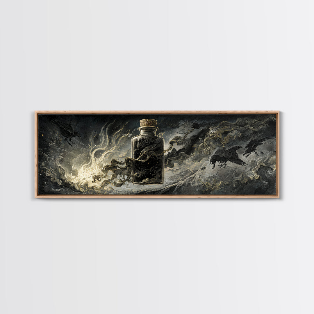 The Bottled Ghost, Visionary Gothic Art, Extra Wide Wall Art, Dark Fantasy Wall Art, Framed Canvas Print, Halloween Wall Art