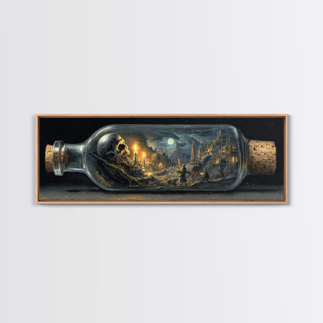The Bottled Ghost, Apocalyptic Romantic Art, Extra Wide Wall Art, Dark Fantasy Wall Art, Canvas Print, Halloween Wall Art