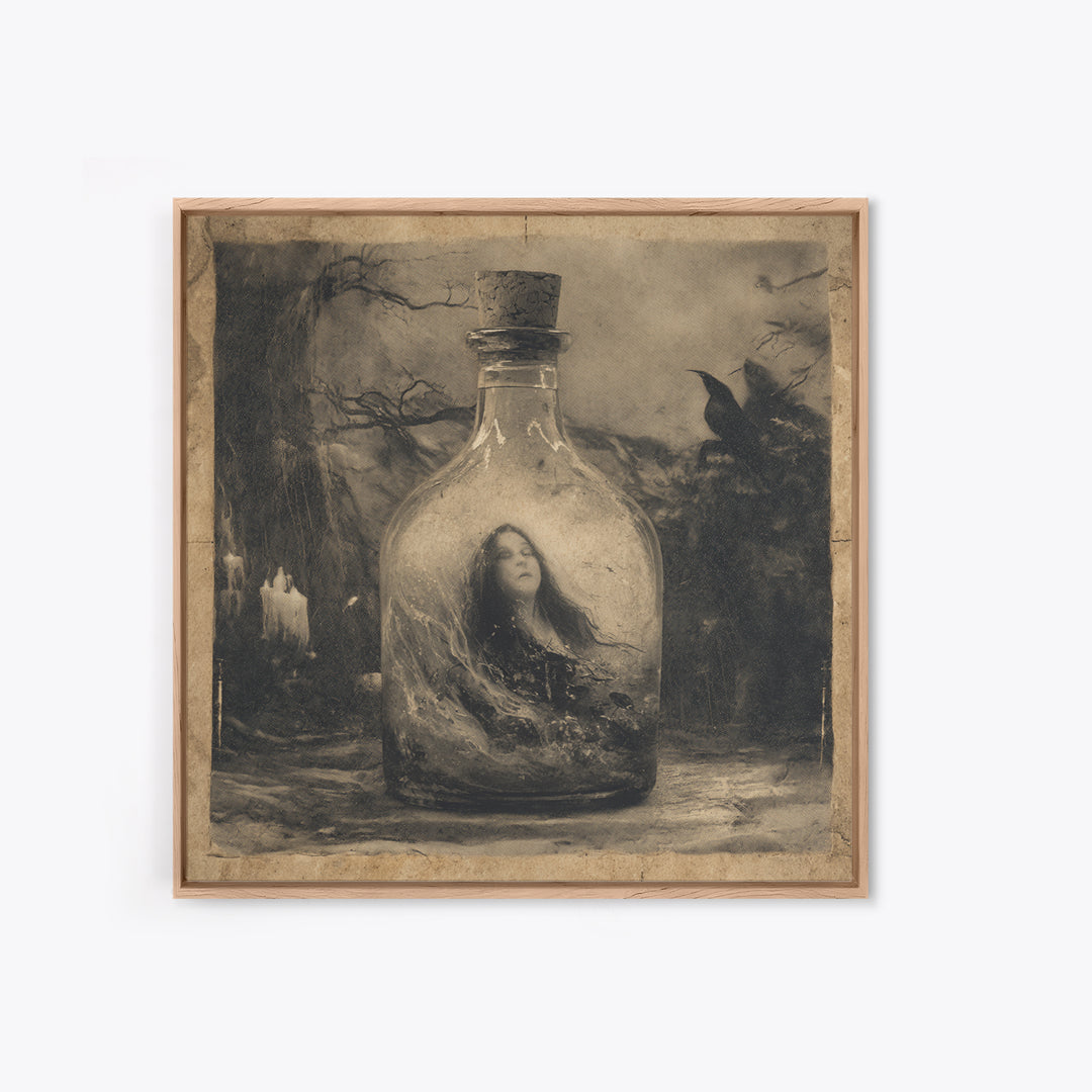 The Bottled Ghost, Symbolist Dream Art, Square Wall Art, Macabre Wall Art, Canvas Print, Halloween Wall Art, Dark Fantasy Art