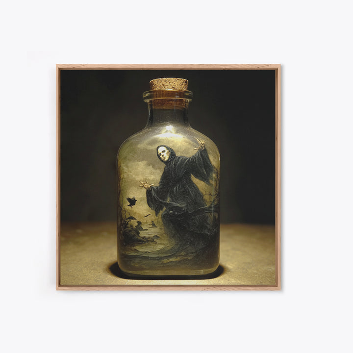 The Bottled Ghost, Symbolist Gothic Landscape, Square Wall Art, Dark Halloween Decor, Canvas Print, Halloween Wall Art, Horror Wall Art