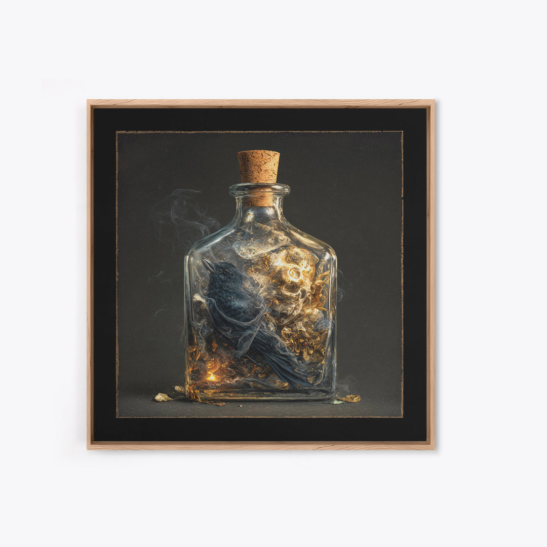 The Bottled Ghost, Ornate Symbolist Art, Square Wall Art, Dark Halloween Decor, Framed Canvas Print, Halloween Wall Art