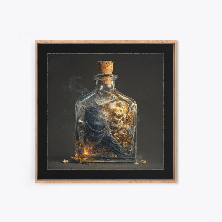 The Bottled Ghost, Ornate Symbolist Art, Square Wall Art, Dark Halloween Decor, Framed Canvas Print, Halloween Wall Art