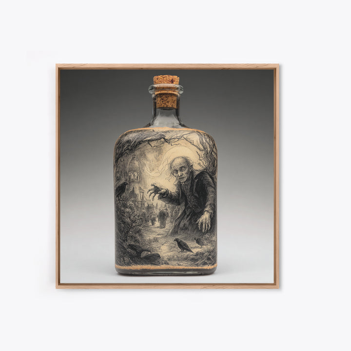 The Bottled Ghost, Expressionist Nightmare Art, Square Wall Art, Dark Fantasy Wall Art, Framed Canvas Print, Halloween Wall Art