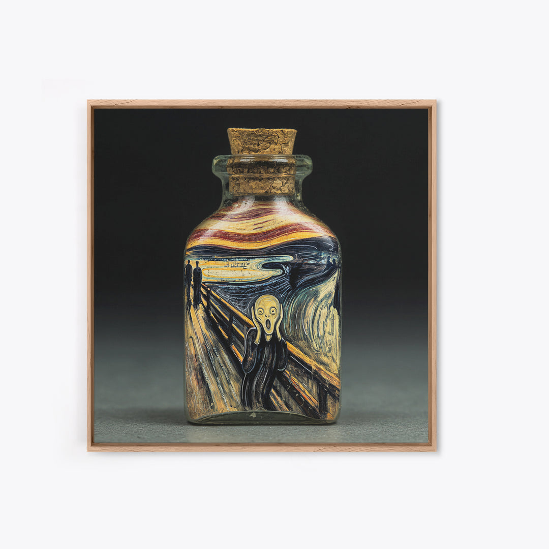 The Bottled Ghost, Expressionist Gothic Art, Square Wall Art, Gothic Horror Wall Art, Framed Canvas Print, Halloween Wall Art