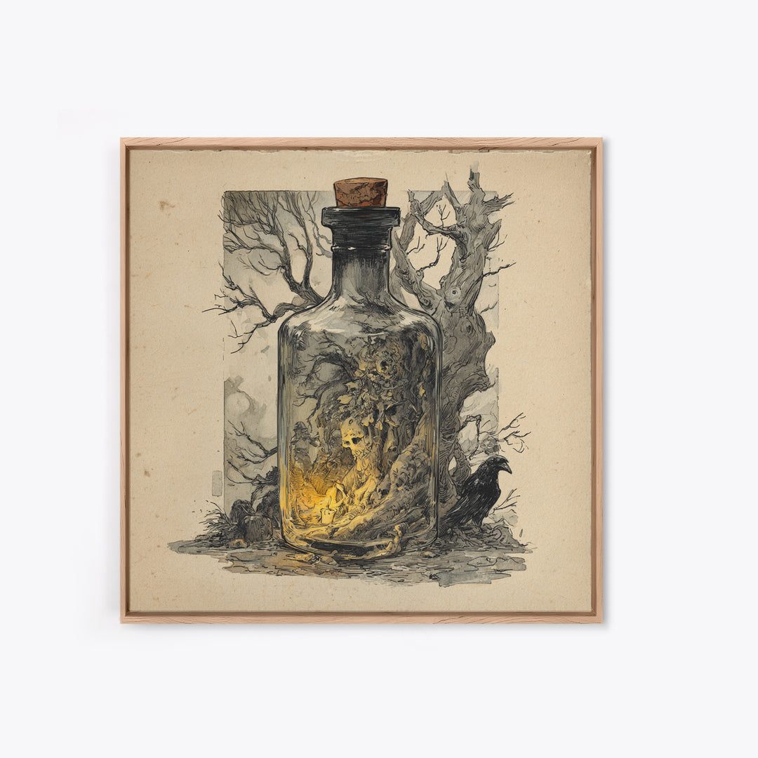 The Bottled Ghost, Gothic Storybook Art, Square Wall Art, Gothic Horror Wall Art, Canvas Print, Halloween Wall Art, Spooky Wall Decor