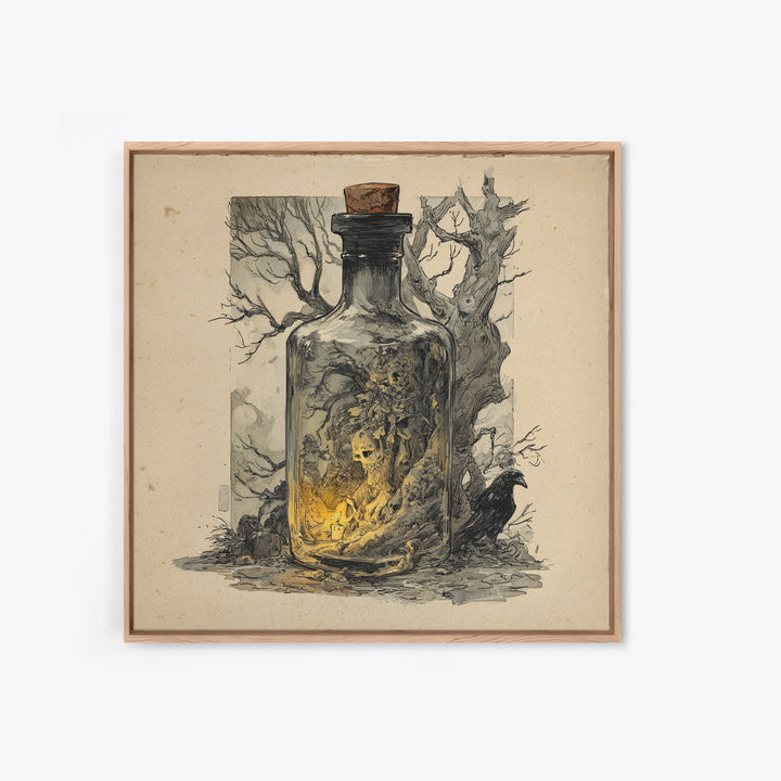 The Bottled Ghost, Gothic Storybook Art, Square Wall Art, Gothic Horror Wall Art, Canvas Print, Halloween Wall Art, Spooky Wall Decor
