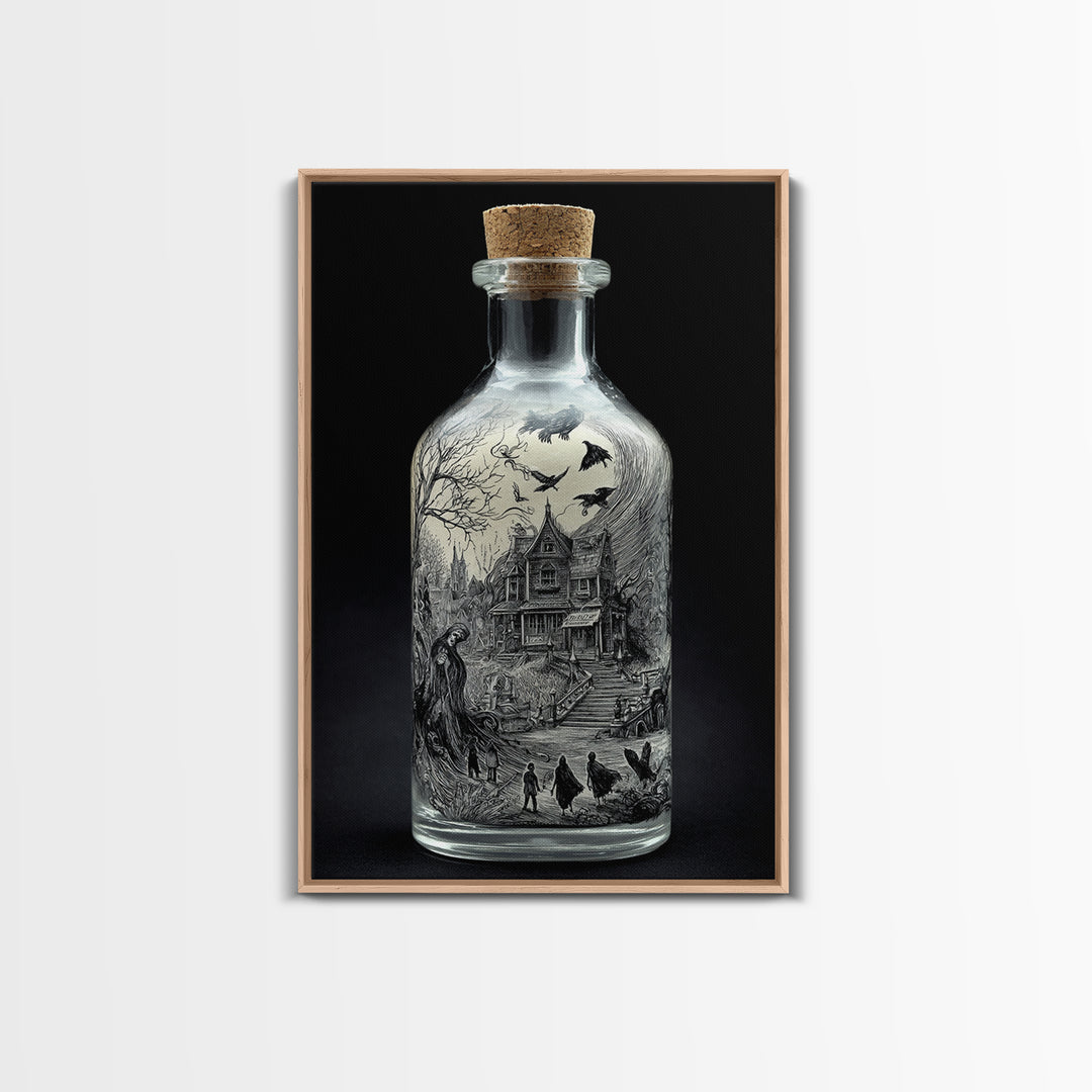 The Bottled Ghost, Victorian Macabre Art, Vertical Wall Art, Dark Halloween Decor, Framed Canvas Print, Halloween Wall Art