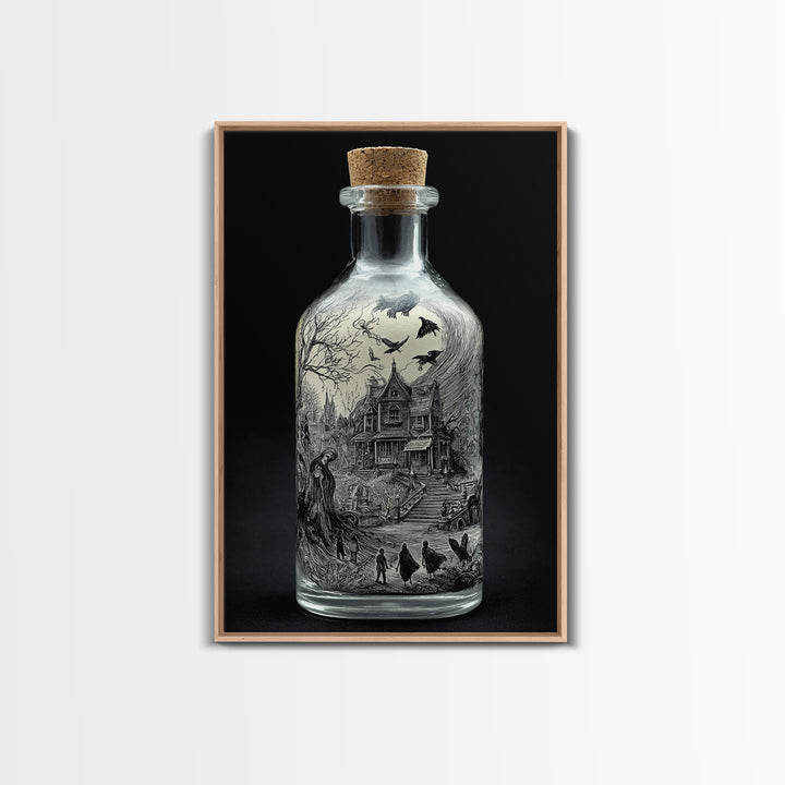 The Bottled Ghost, Victorian Macabre Art, Vertical Wall Art, Dark Halloween Decor, Framed Canvas Print, Halloween Wall Art