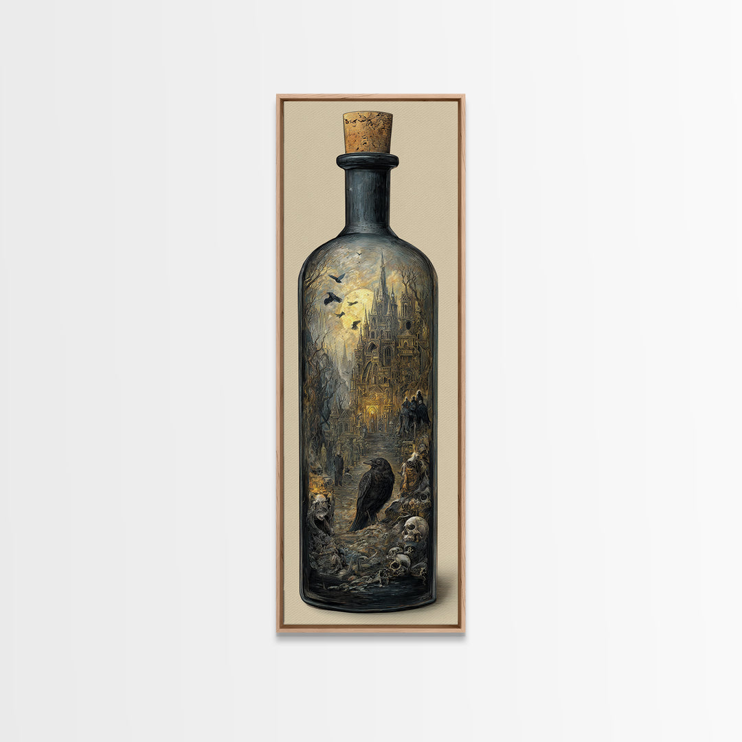 The Bottled Ghost, Surreal Apocalyptic Art, Tall Narrow Wall Art, Gothic Horror Wall Art, Framed Canvas Print, Halloween Wall Art