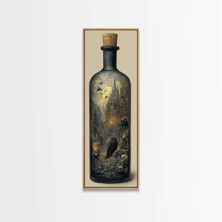 The Bottled Ghost, Surreal Apocalyptic Art, Tall Narrow Wall Art, Gothic Horror Wall Art, Framed Canvas Print, Halloween Wall Art