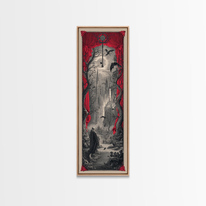 The Coffin Key, Gothic Engraving Art, Tall Narrow Wall Art, Macabre Wall Art, Framed Canvas Print, Halloween Wall Art, Halloween Decor