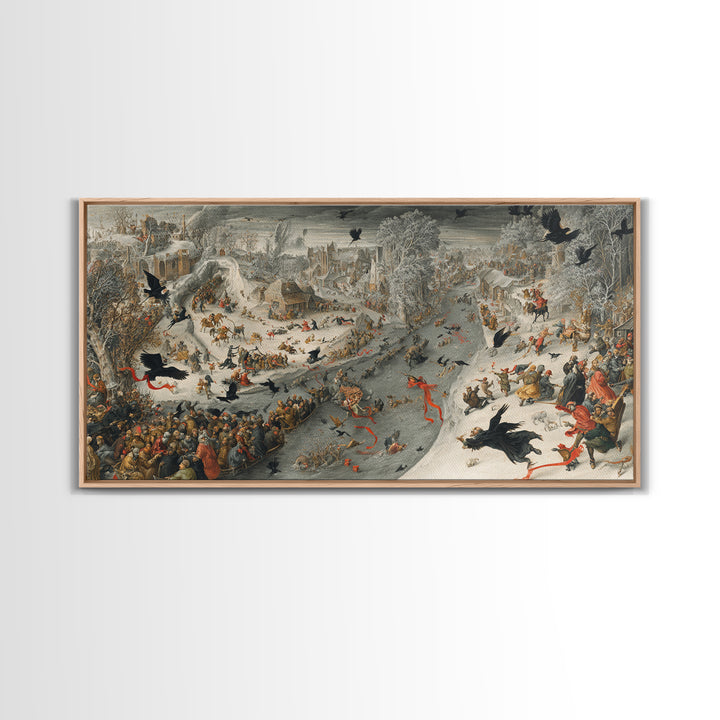 The Coffin Key, Northern Renaissance Horror, Wide Panoramic Art, Gothic Horror Wall Art, Framed Canvas Print, Halloween Wall Art