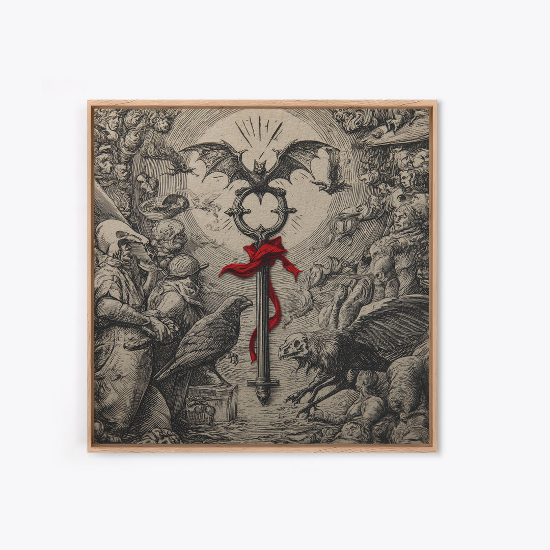 The Coffin Key, Renaissance Engraving Art, Square Wall Art, Dark Halloween Decor, Canvas Print, Halloween Wall Art, Spooky Wall Decor