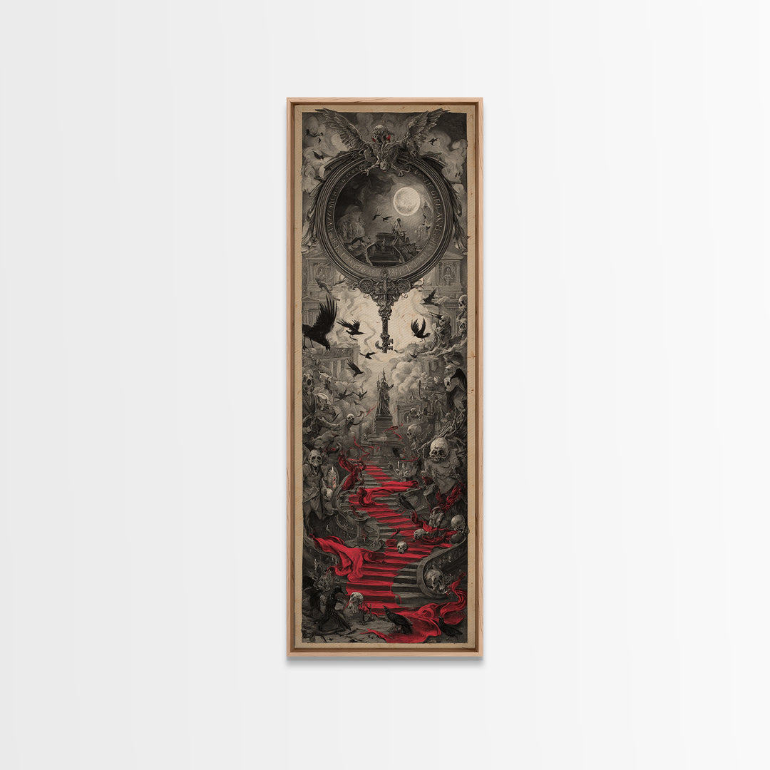 The Coffin Key, Architectural Etching Art, Tall Narrow Wall Art, Dark Halloween Decor, Canvas Print, Halloween Wall Art