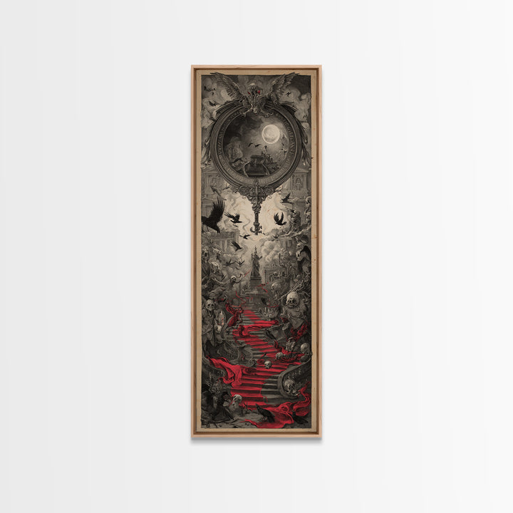 The Coffin Key, Architectural Etching Art, Tall Narrow Wall Art, Dark Halloween Decor, Canvas Print, Halloween Wall Art