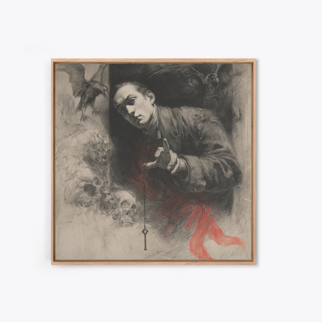 The Coffin Key, Symbolist Dream Art, Square Wall Art, Dark Fantasy Wall Art, Canvas Print, Halloween Wall Art, Dark Fantasy Art