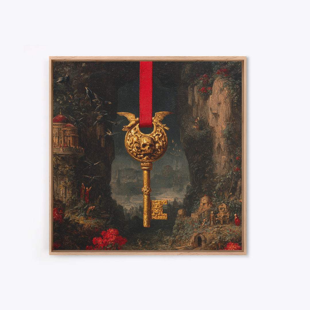 The Coffin Key, Ornate Symbolist Art, Square Wall Art, Gothic Horror Wall Art, Canvas Print, Halloween Wall Art, Seasonal Home Decor