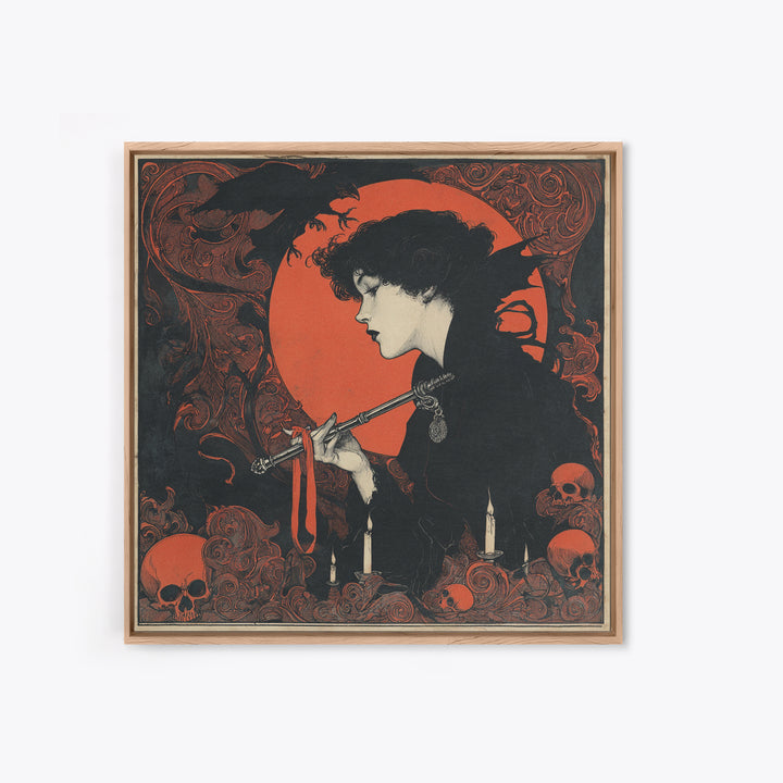 The Coffin Key, Decadent Line Art, Square Wall Art, Dark Fantasy Wall Art, Canvas Print, Halloween Wall Art, Spooky Wall Decor