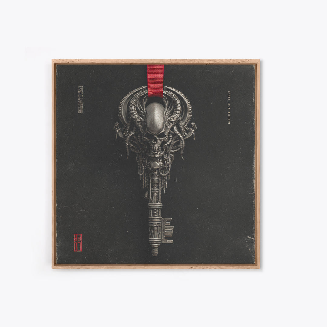 The Coffin Key, Biomechanical Horror Art, Square Wall Art, Dark Halloween Decor, Framed Canvas Print, Halloween Wall Art, Gothic Home Decor