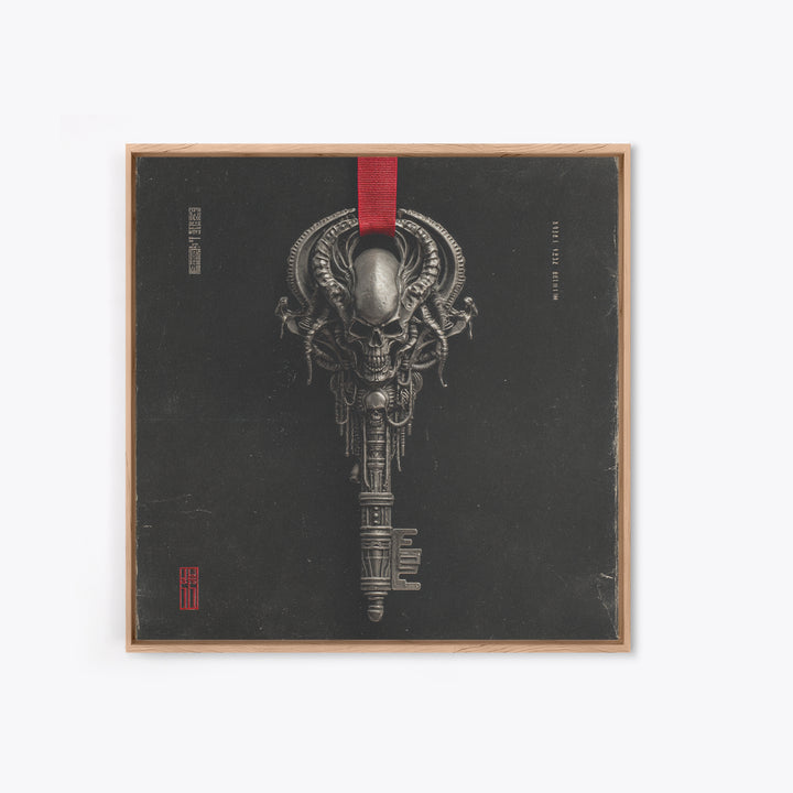 The Coffin Key, Biomechanical Horror Art, Square Wall Art, Dark Halloween Decor, Framed Canvas Print, Halloween Wall Art, Gothic Home Decor
