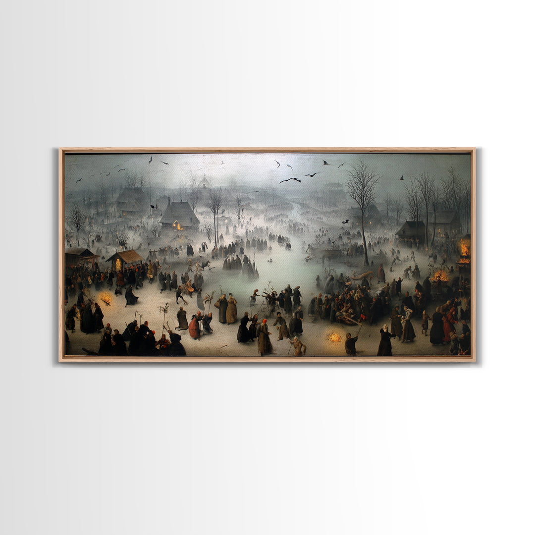 The Antique Spirit Board, Northern Renaissance Horror, Wide Panoramic Art, Dark Halloween Decor, Framed Canvas Print