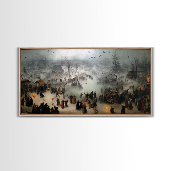 The Antique Spirit Board, Northern Renaissance Horror, Wide Panoramic Art, Dark Halloween Decor, Framed Canvas Print