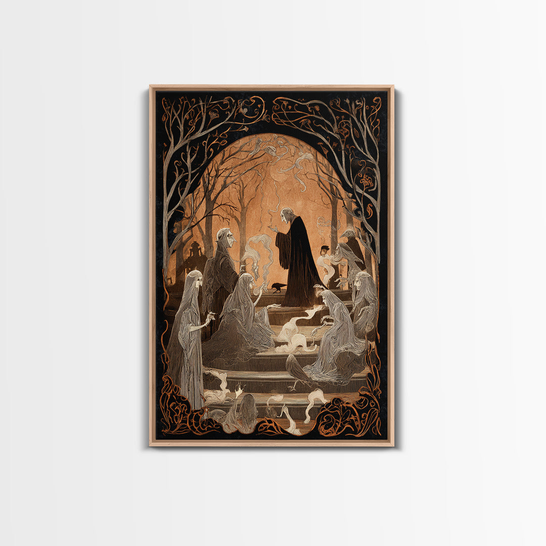 The Antique Spirit Board, Decadent Line Art, Vertical Wall Art, Macabre Wall Art, Framed Canvas Print, Halloween Wall Art