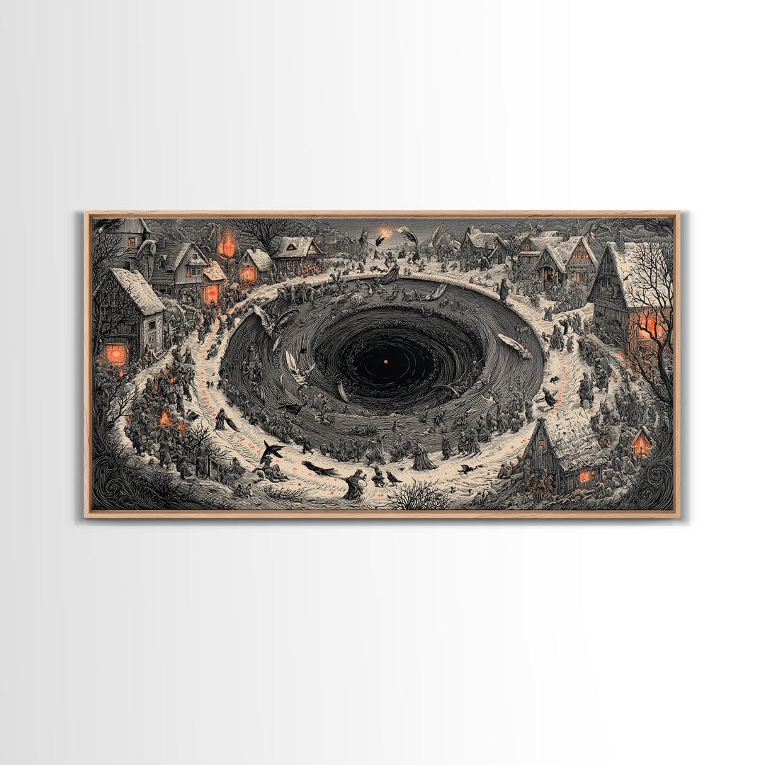 The Raven-Feather Quill, Northern Renaissance Horror, Wide Panoramic Art, Gothic Horror Wall Art, Framed Canvas Print