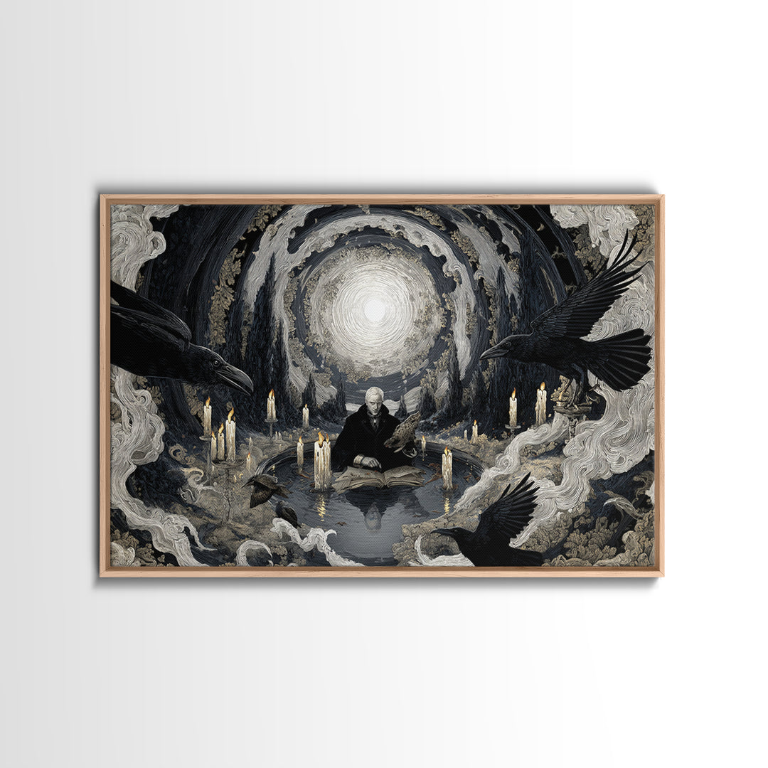 The Raven-Feather Quill, Symbolist Gothic Landscape, Landscape Wall Art, Gothic Horror Wall Art, Framed Canvas Print, Halloween Wall Art