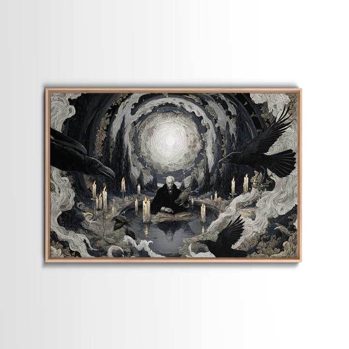 The Raven-Feather Quill, Symbolist Gothic Landscape, Landscape Wall Art, Gothic Horror Wall Art, Framed Canvas Print, Halloween Wall Art