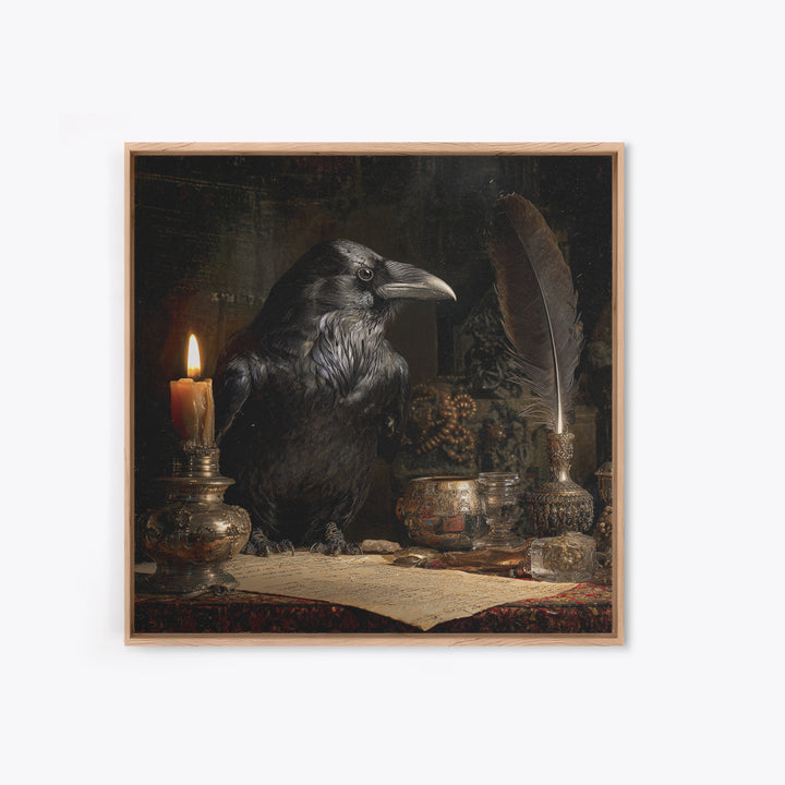 The Raven-Feather Quill, Ornate Symbolist Art, Square Wall Art, Macabre Wall Art, Canvas Print, Halloween Wall Art, Gothic Home Decor