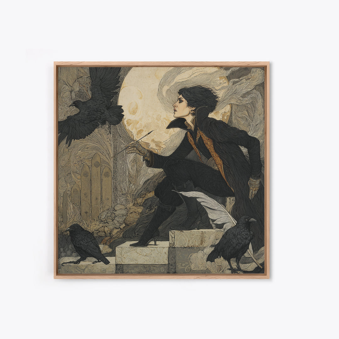 The Raven-Feather Quill, Symbolist Death Art, Square Wall Art, Gothic Horror Wall Art, Canvas Print, Halloween Wall Art
