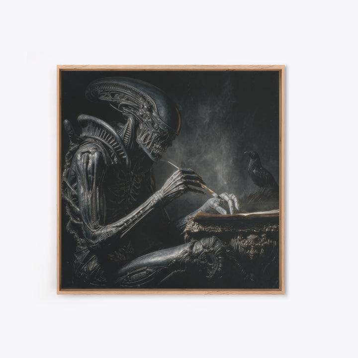 The Raven-Feather Quill, Biomechanical Horror Art, Square Wall Art, Macabre Wall Art, Canvas Print, Halloween Wall Art, Horror Wall Art