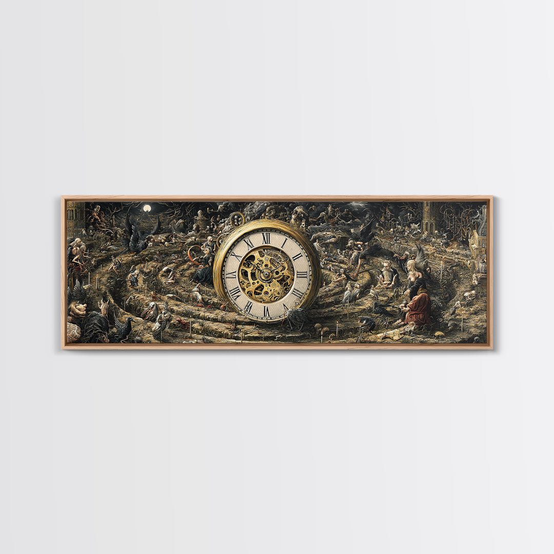 The Cursed Pocket Watch, Medieval Grotesque Art, Extra Wide Wall Art, Dark Halloween Decor, Framed Canvas Print, Halloween Wall Art