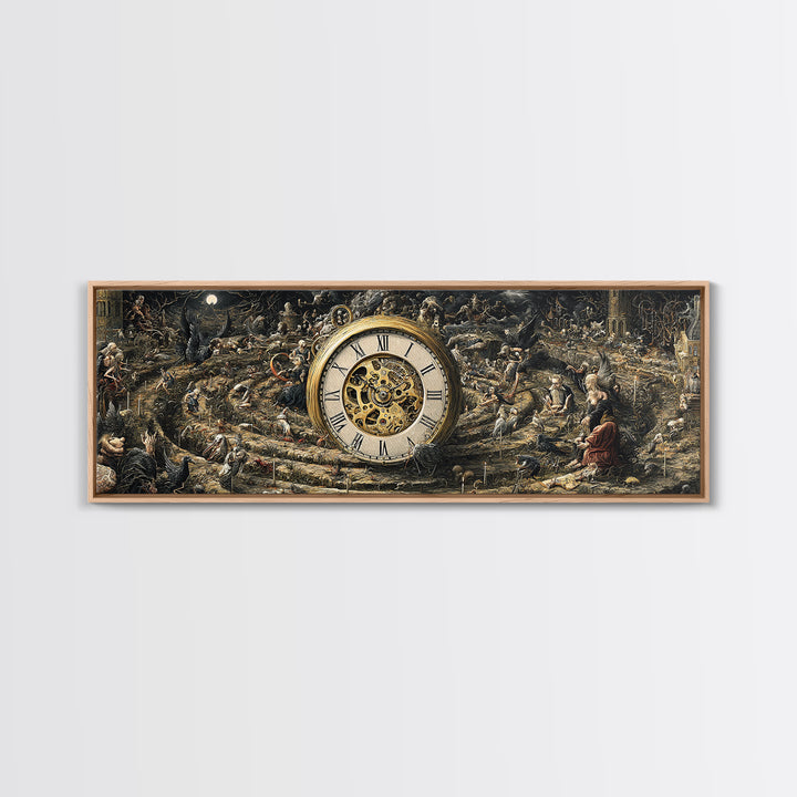 The Cursed Pocket Watch, Medieval Grotesque Art, Extra Wide Wall Art, Dark Halloween Decor, Framed Canvas Print, Halloween Wall Art