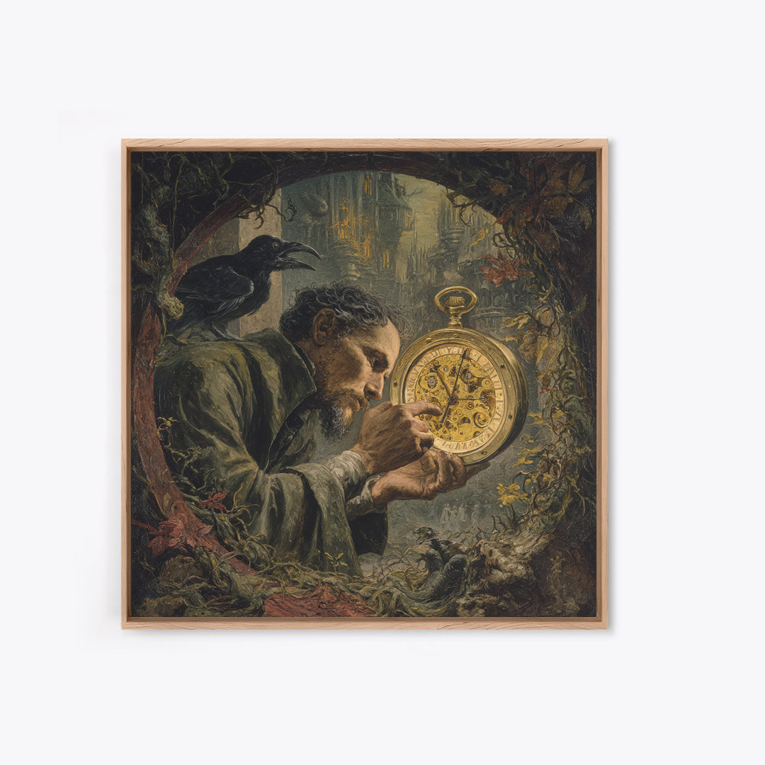 The Cursed Pocket Watch, Dark Renaissance Art, Square Wall Art, Dark Fantasy Wall Art, Canvas Print, Halloween Wall Art