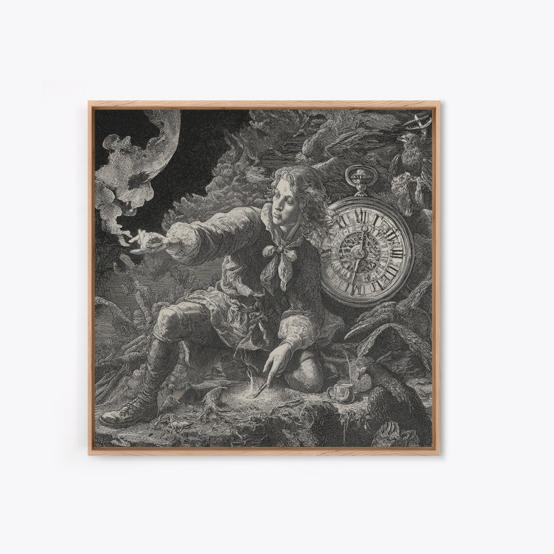 The Cursed Pocket Watch, Renaissance Engraving Art, Square Wall Art, Macabre Wall Art, Canvas Print, Halloween Wall Art
