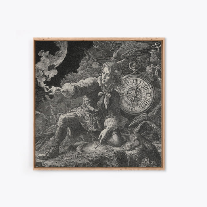 The Cursed Pocket Watch, Renaissance Engraving Art, Square Wall Art, Macabre Wall Art, Canvas Print, Halloween Wall Art