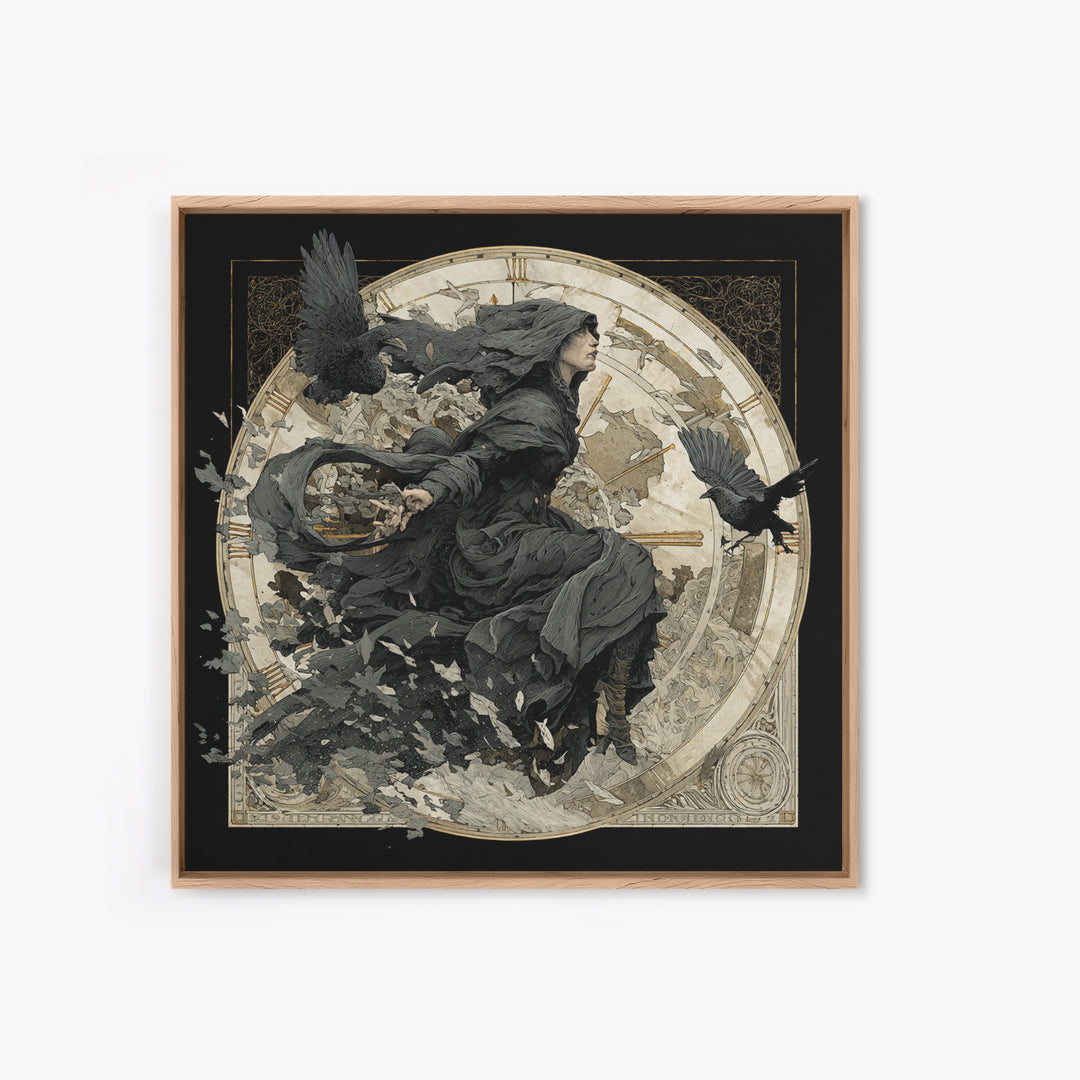 The Cursed Pocket Watch, Symbolist Death Art, Square Wall Art, Dark Halloween Decor, Canvas Print, Halloween Wall Art