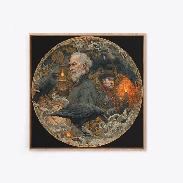 The Cursed Pocket Watch, Symbolist Etching Art, Square Wall Art, Dark Halloween Decor, Canvas Print, Halloween Wall Art