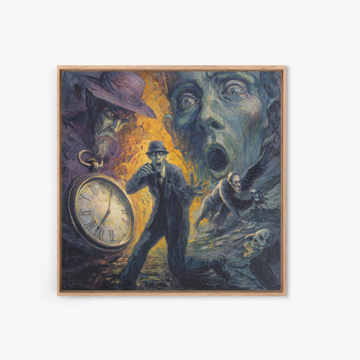 The Cursed Pocket Watch, Expressionist Gothic Art, Square Wall Art, Dark Halloween Decor, Framed Canvas Print, Halloween Wall Art